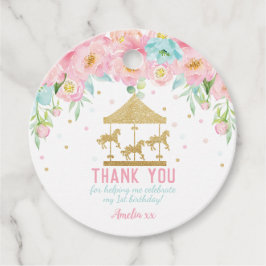 Pink Minze Floral Carousel Geburtstag Vielen Dank  Geschenkanhänger