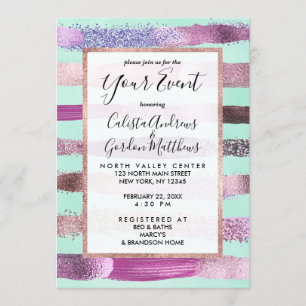 Pink Minze Grünnagel Polnischer Glitzer Pinselstri Einladung