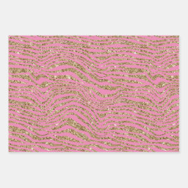 Pink Minze White Gold Imitats Glitzer Zebra Geschenkpapier Set