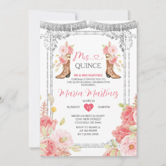 Pink Mis Quince 15 Anos Silver Crown Einladung