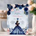 Pink Mis Quince Navy Blumenkrone Quinceañera Einladung<br><div class="desc">Rosa Mis Quince Navy Blauer Blume Silber Krone Quinceañera Einladung 15 Anos Geburtstag</div>