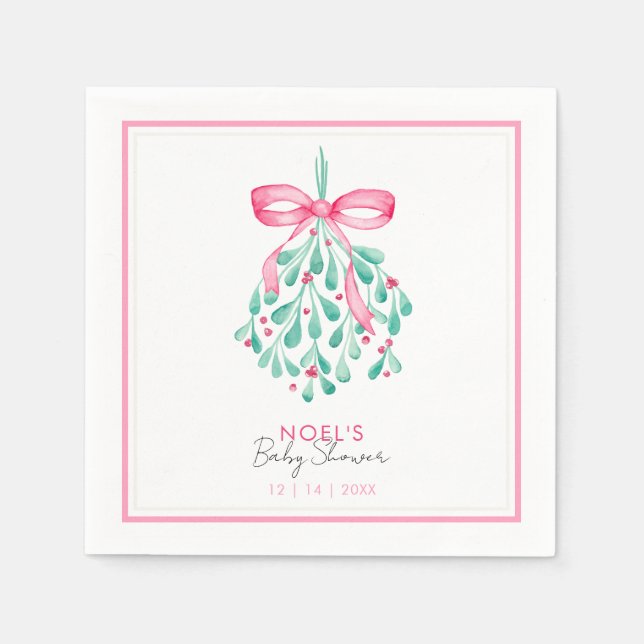 Pink Mistletoe Babydusche Napkins für Mädchen Serviette (Vorderseite)