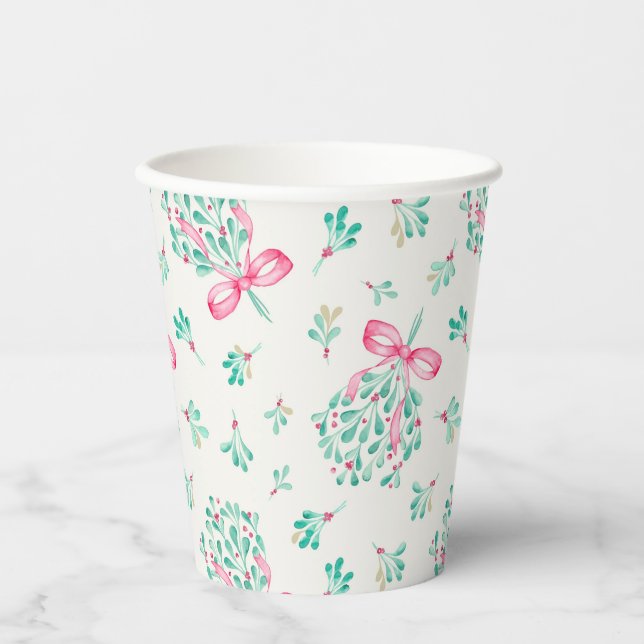 Pink Mistletoe Babydusche Papiertassen Pappbecher (Vorderseite)