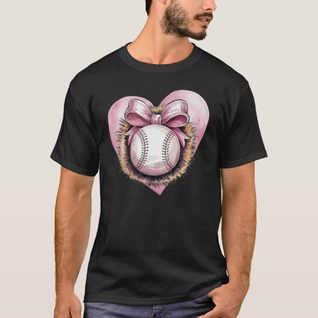 Pink mit Bow und Herz - Niedliche Softball-Ästheti T-Shirt (Vorderseite)