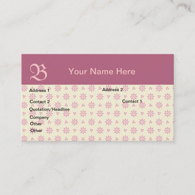 Pink Mit Monogramm Eyelet Business Card Visitenkarte (Vorderseite)