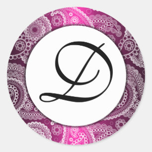 Pink Mit Monogramm White Lace Paisley Stickers