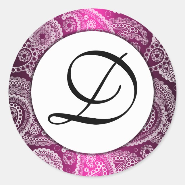 Pink Mit Monogramm White Lace Paisley Stickers (Vorderseite)