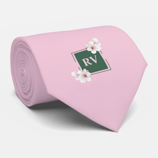 Pink Mit Monogramm Wild Cherry Blossom Krawatte (Gerollt)