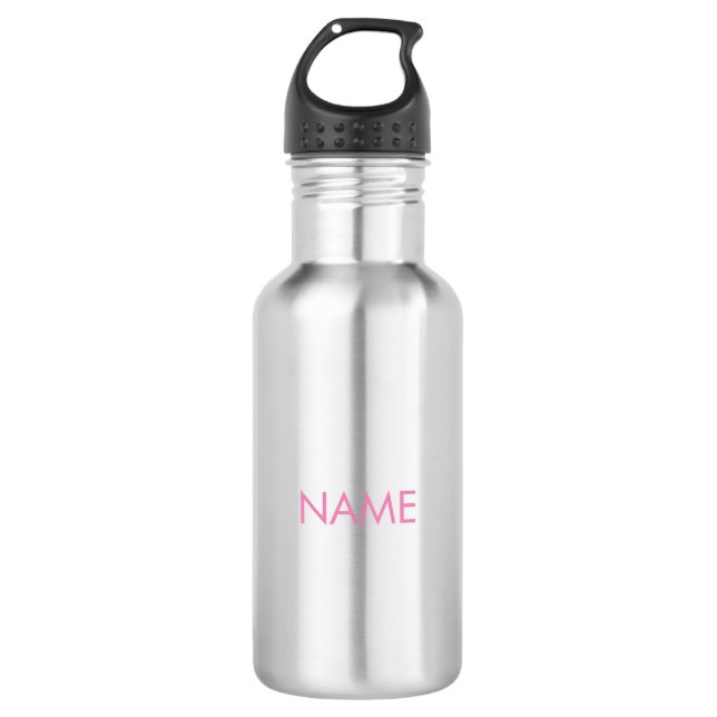 Pink mit Namen, minimalistischem Text Edelstahlflasche (Vorderseite)