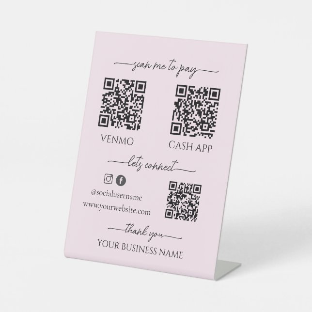 Pink Mobile Checkout Business qr code table topper Sockelschild (Vorderseite)