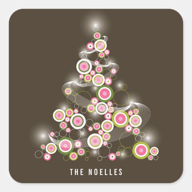Pink Mod Circles Sparkling Abstrakter Weihnachtsba Quadratischer Aufkleber (Vorderseite)