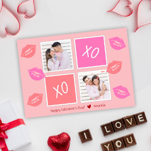 Pink Modern 2 Foto Couple Happy Valentine's Day Feiertagskarte