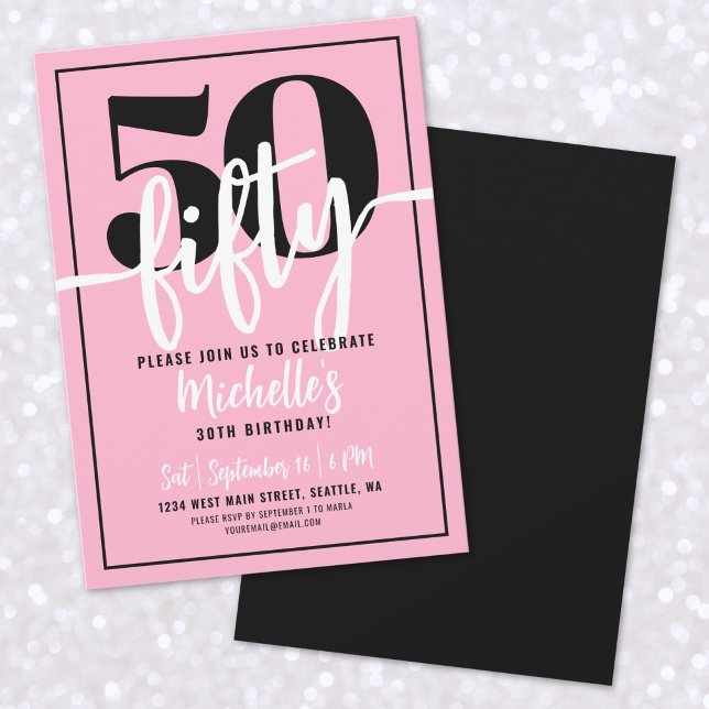Pink Modern 50. Geburtstagsparty Einladung (Pink Modern 50th Birthday Party Invitation)