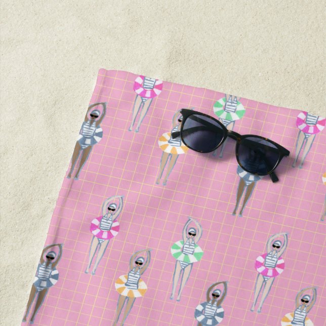 Pink Modern Artistic Swimmingpool Strandtuch (Beispiel)
