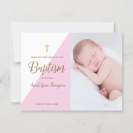 Pink Modern Baby Girl Foto Taufe Vielen Dank Karte