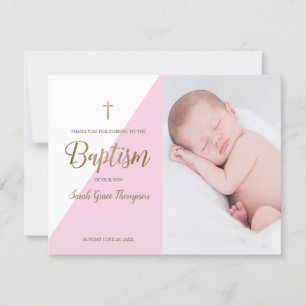 Pink Modern Baby Girl Foto Taufe Vielen Dank Karte