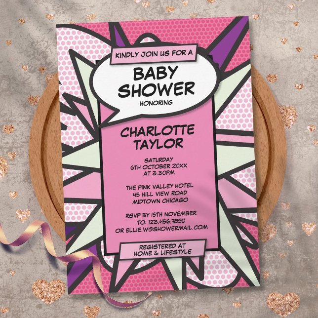 Pink Modern Baby Shower Fun Baby Girl Einladung (Von Creator hochgeladen)