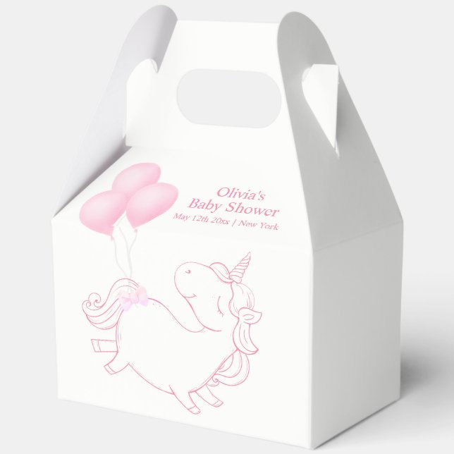 Pink Modern Balloon Unicorn Kinderdusche Geschenkschachtel (Rückseite)