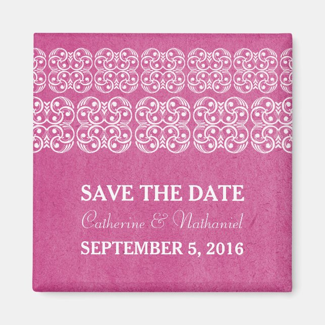 Pink Modern Bohemisch Save the Date Magnet (Vorne)