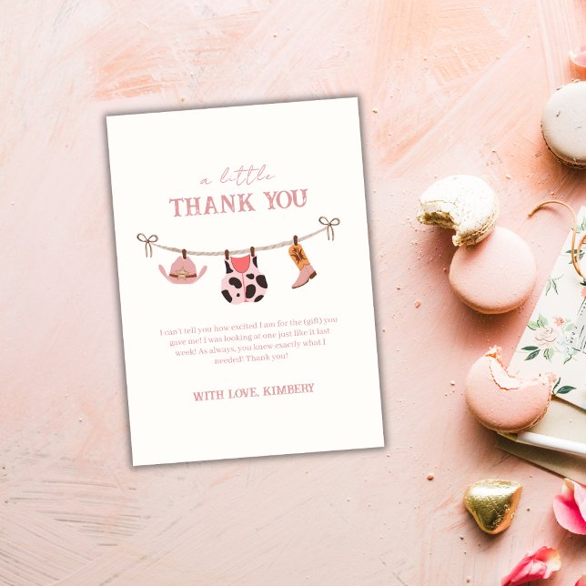 Pink Modern Boho Cowgirl Clothesline Baby Dusche Dankeskarte (Pink Modern Boho Cowgirl Clothesline Baby Shower Thank You Card)