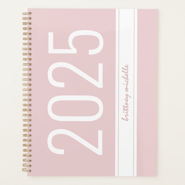 Pink Modern Bold Simple Stripe Personalisiert 2025 Planer (Vorderseite)