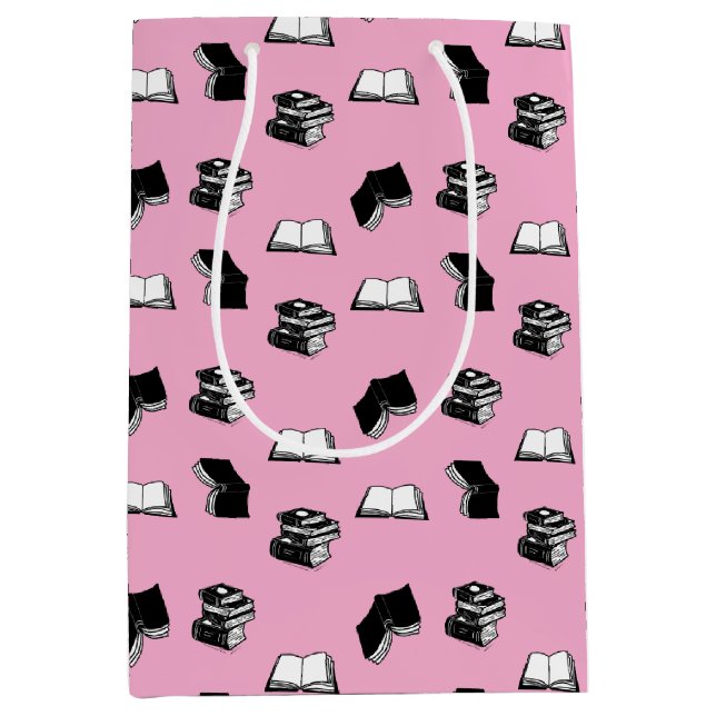 Pink Modern buchhalterisch Bibliophile Buchmuster Mittlere Geschenktüte (Vorderseite)