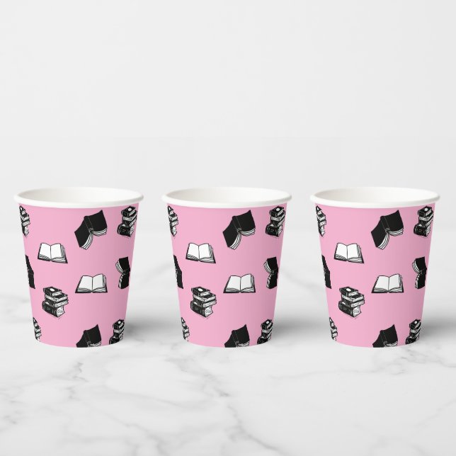 Pink Modern buchhalterisch Bibliophile Buchmuster Pappbecher (Multi)