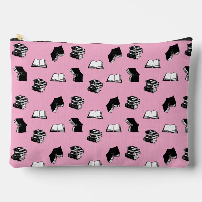 Pink Modern buchhalterisch Bibliophile Buchmuster Zubehörtasche (Vorderseite)