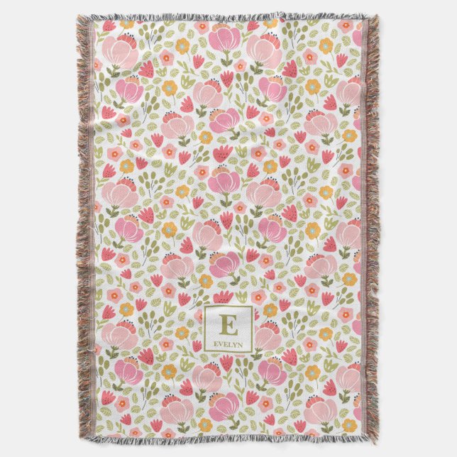 pink modern Custom Name MonogramThrow Blanket Decke (Vorderseite Vertikal)