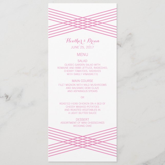 Pink Modern Deko Wedding Menu Menükarte (Vorderseite)