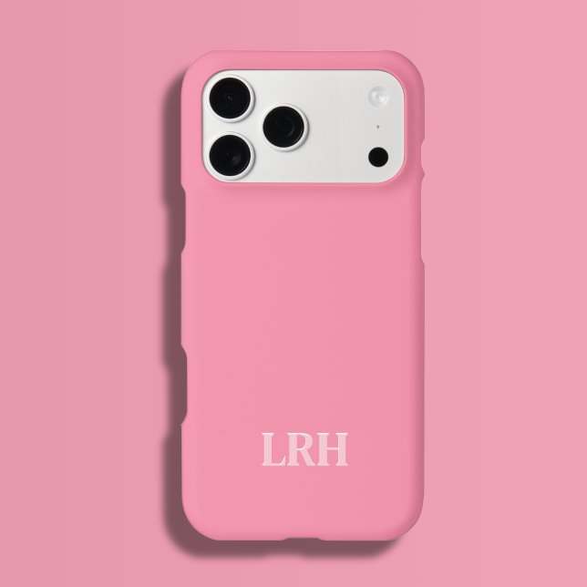 Pink Modern Double Layer Simple Initial Monogram  iPhone Hülle (Flamingo pink tone on tone monogram iPhone case with a preppy look)