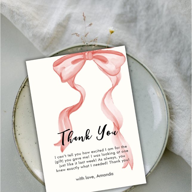 Pink Modern Elegante Bow Girl Babydusche Dankeskarte (Pink Modern Elegant Bow Girl Baby Shower Thank You Card)