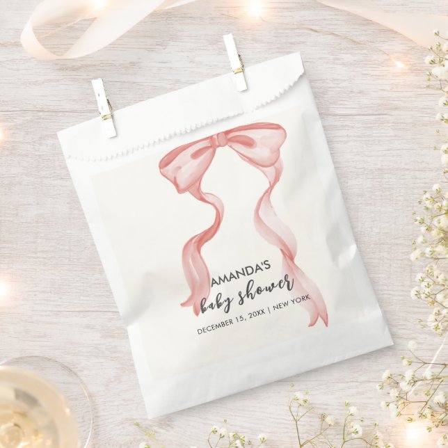 Pink Modern Elegante Bow Girl Babydusche Geschenktütchen (Ausgeschnitten)