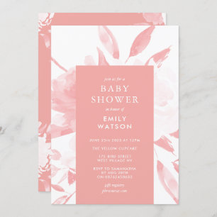 Pink Modern Floral Watercolor Babydusche Einladung