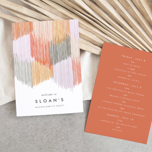 Pink Modern Fringe Junggeselinnen-Abschied Route Save The Date (Pink modern fringe fiesta bachelorette party itinerary cards.)