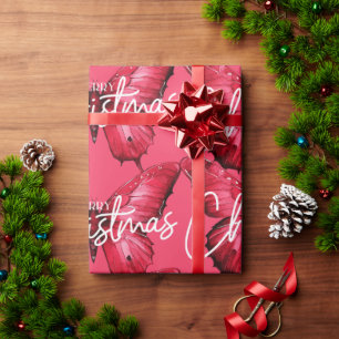 Pink Modern Frohe Weihnachtsbutterfly Geschenkpapier