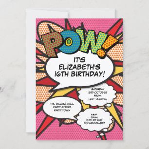 Pink Modern Fun Geburtstagsparty Comic buchen jede Einladung