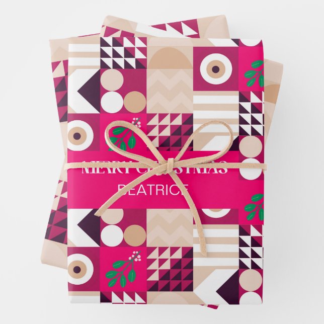 Pink Modern Geometric Christmas Geschenkpapier Set (Beispiel)