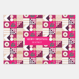 Pink Modern Geometric Christmas Geschenkpapier Set