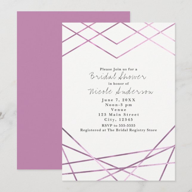 Pink Modern Glam Geometric Lines Party Einladungen (Vorne/Hinten)