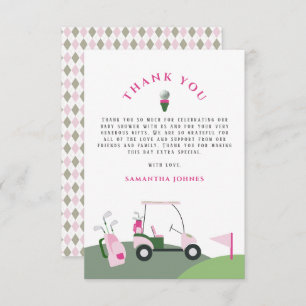 Pink Modern Golf Baby Dusche Dankeskarte