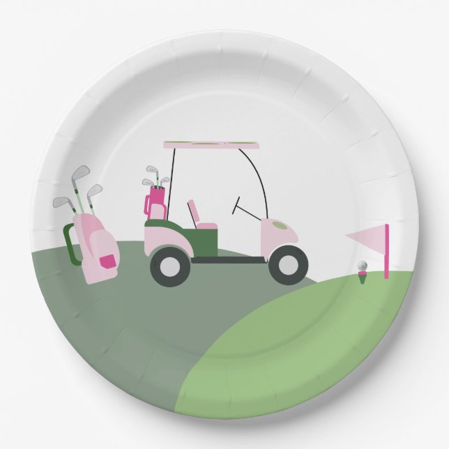 Pink Modern Golf Baby Dusche Pappteller (Vorderseite)