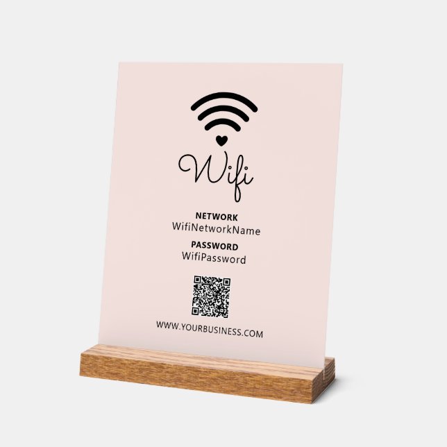 Pink Modern Heart Business Wifi Kennwort Acrylschild (Winkel)
