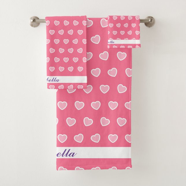 Pink Modern Heart Valentinstag Collection Badhandtuch Set (Insitu)