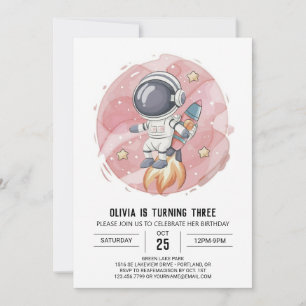 Pink Modern Journey Astronaut Geburtstag Einladung