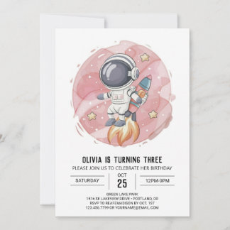 Pink Modern Journey Astronaut Geburtstag Einladung