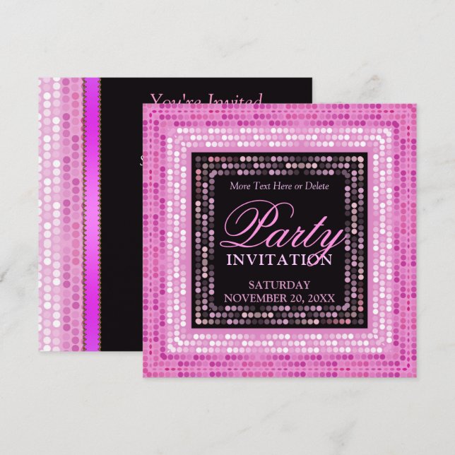 Pink Modern Lights Disco Dance Party Einladungen (Vorne/Hinten)
