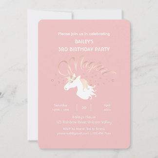 Pink Modern Magical Unicorn Kindergeburtstag Party Einladung