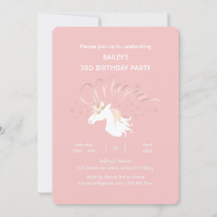 Pink Modern Magical Unicorn Kindergeburtstag Party Einladung