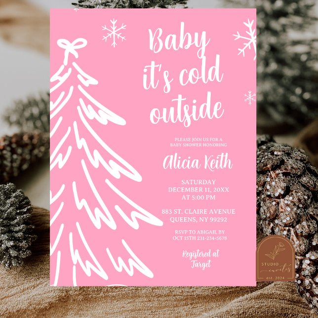 Pink Modern Minimalist Winter Baby Shower Einladung (Von Creator hochgeladen)